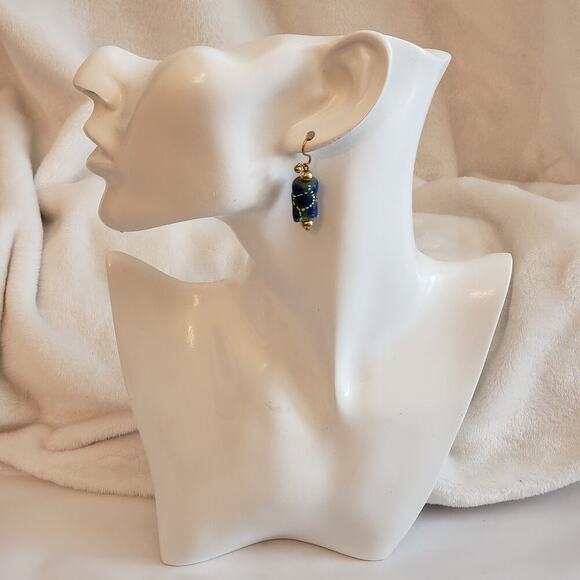 Bijoux Terner African Native Blue and Green Motif Dangle Earrings - Picture 1 of 2